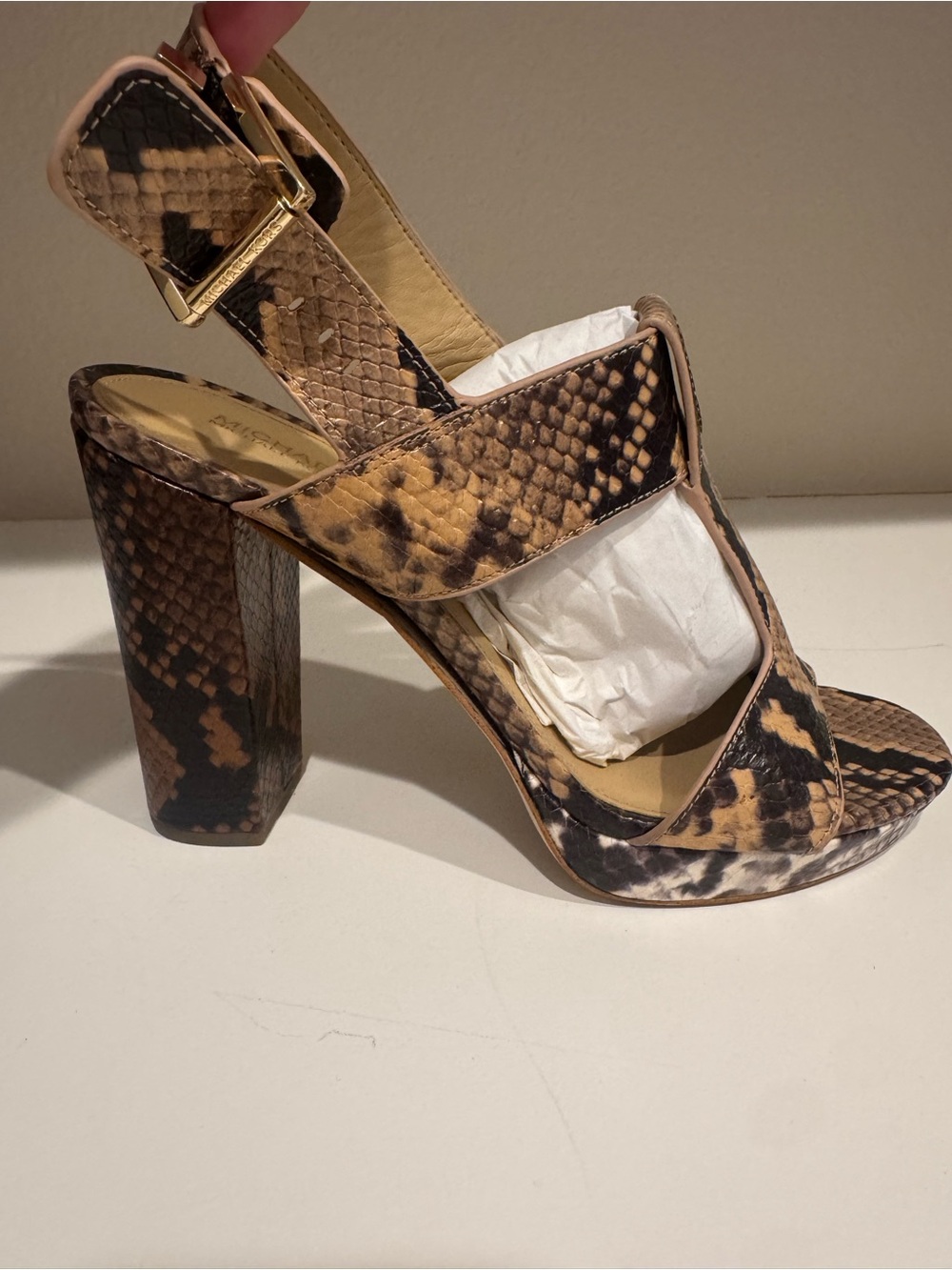Michael Kors-Snake-Print High Block Heel